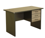 Modern Office Table – Elephant Gray Wood Grain Desk with Drawers - Image 4