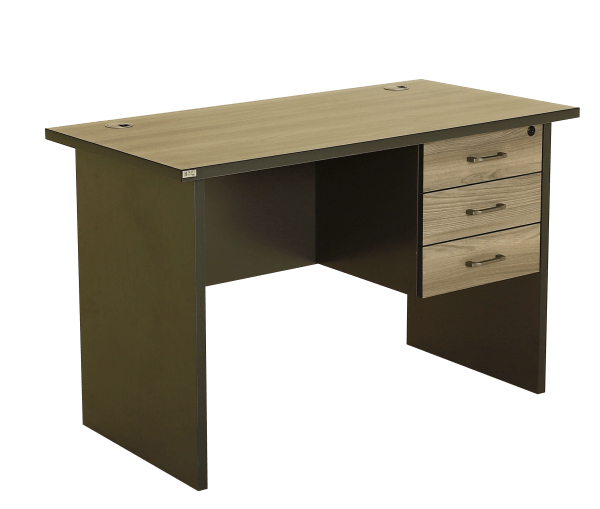 Modern Office Table – Elephant Gray Wood Grain Desk with Drawers - Image 4