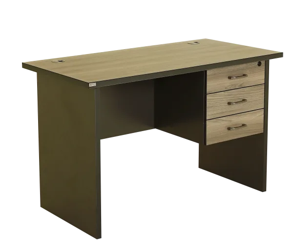 Modern Office Table – Elephant Gray Wood Grain Desk with Drawers - Image 4