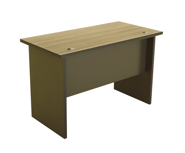 Modern Office Table – Elephant Gray Wood Grain Desk with Drawers - Image 2