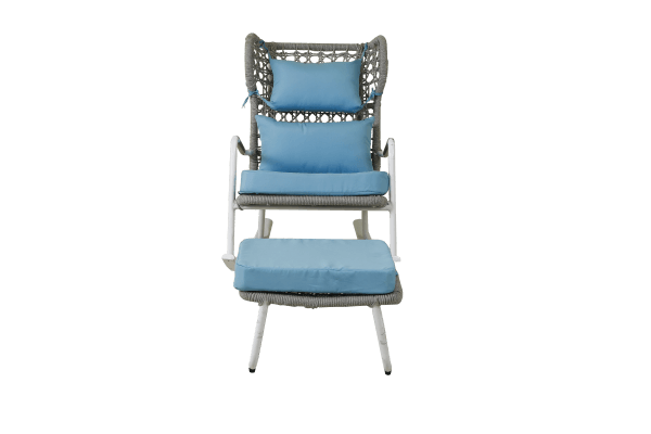 Outdoor Rocking Chair Set – Braided Rope Leisure Set with Footstools - Image 4