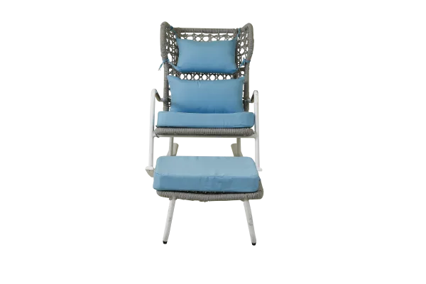 Outdoor Rocking Chair Set – Braided Rope Leisure Set with Footstools - Image 4