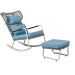 Outdoor Rocking Chair Set – Braided Rope Leisure Set with Footstools