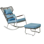 Outdoor Rocking Chair Set – Braided Rope Leisure Set with Footstools