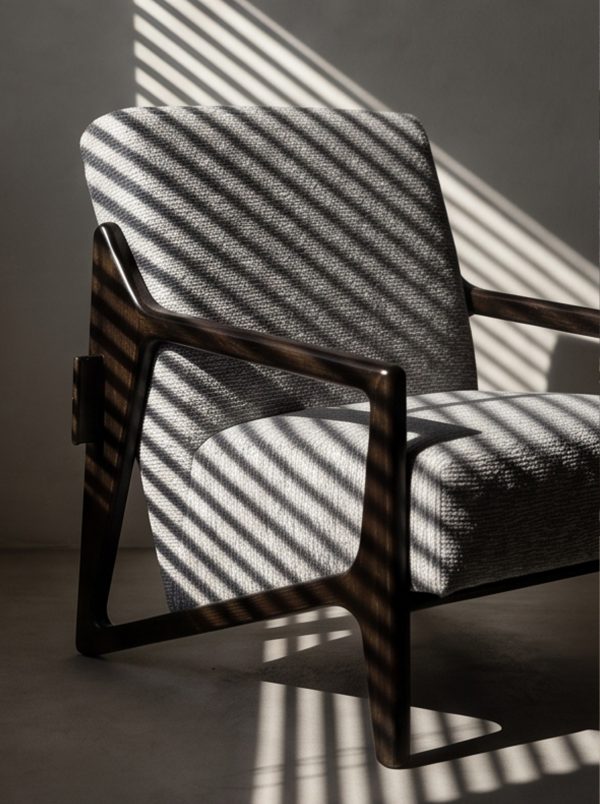 Minimalist Geometric Solid Wood Fabric Single Lounge Chair - Image 2