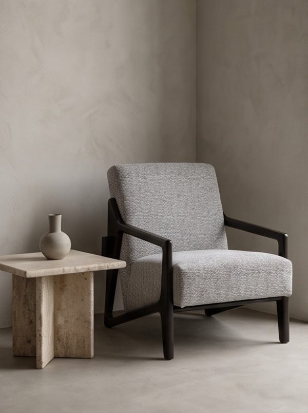 Minimalist Geometric Solid Wood Fabric Single Lounge Chair - Image 3