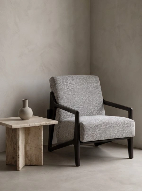 Minimalist Geometric Solid Wood Fabric Single Lounge Chair - Image 3