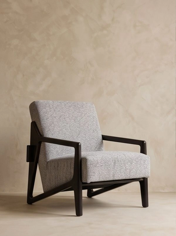Minimalist Geometric Solid Wood Fabric Single Lounge Chair - Image 4