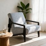 Minimalist Geometric Solid Wood Fabric Single Lounge Chair