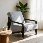 Minimalist Geometric Solid Wood Fabric Single Lounge Chair