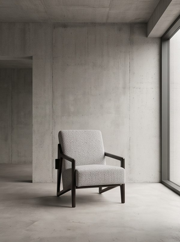 Minimalist Geometric Solid Wood Fabric Single Lounge Chair - Image 5