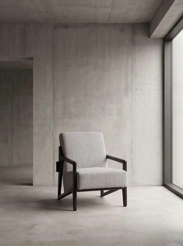 Minimalist Geometric Solid Wood Fabric Single Lounge Chair - Image 5