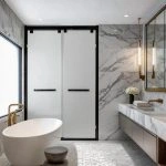 Matte black silent double sliding shower enclosure